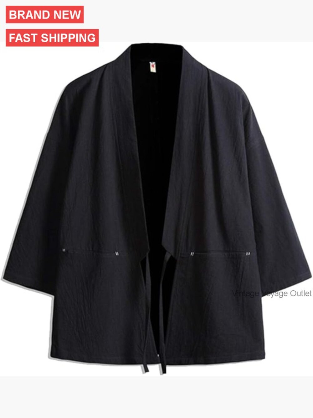 Men's Cotton Linen Kimono Cardigan Jacket Noragi Haori Sleep Lounge
